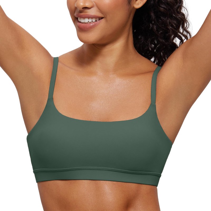 CRZ YOGA Butterluxe Adjustable Spaghetti Strap Sports Bras for Women - Scoop Neck Wireless Padded Yoga Workout Crop Top Dark Forest Green Small