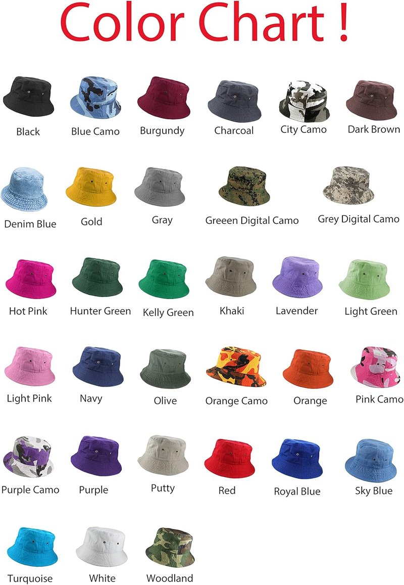 Solid Color 100% Cotton Bucket Hat - Packable Travel Summer Beach Hat for Men & Women