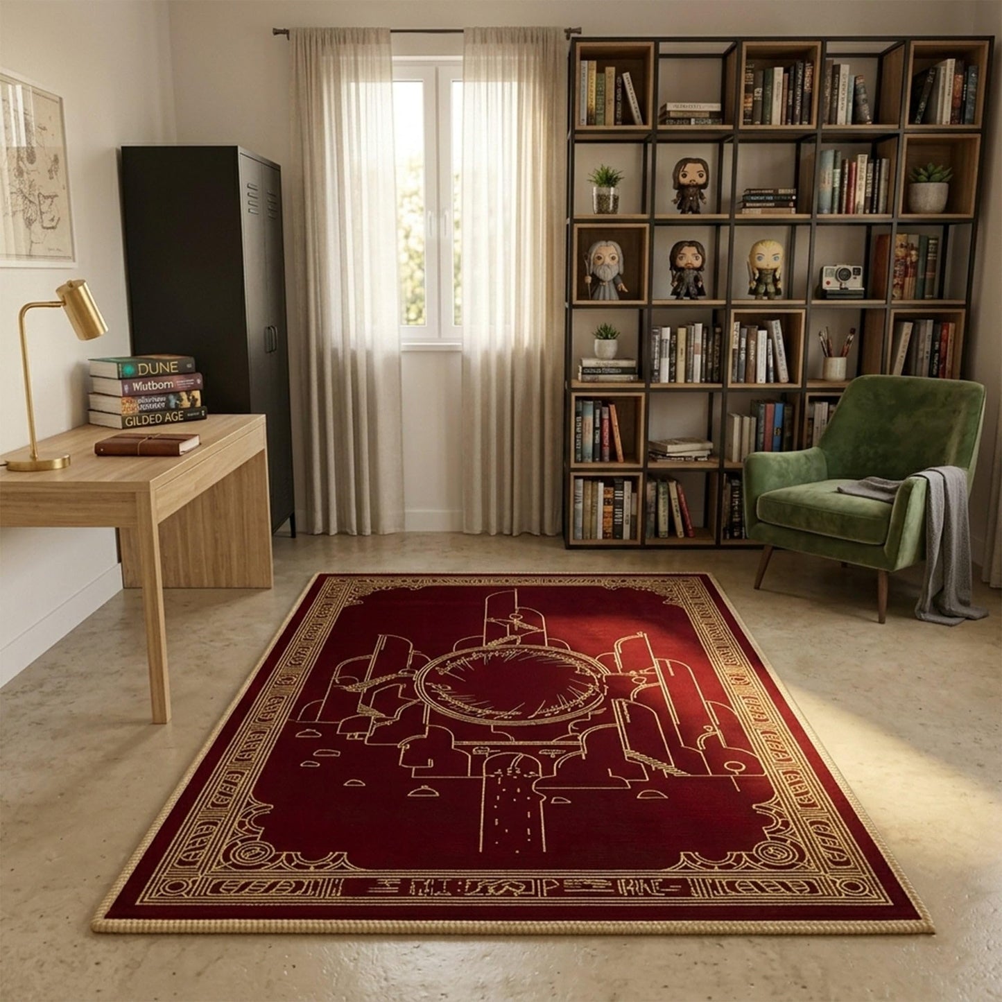 Homyra Fantastic Movie LOTR Fellowship Ring Area Rug for Movie Room, 2.6x4 feet, Burgundy Theater Carpet, Nonslip Washable, Cotton & Polyester, Nostalgic Cinema Series LOTR Rug, Flat Surface
