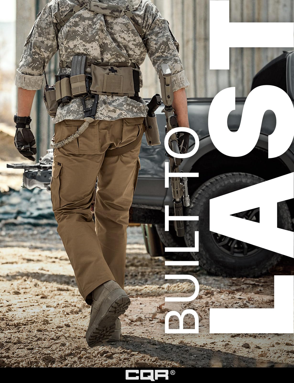 CQR Men's Tactical Pants, Water Resistant Ripstop Cargo Pants, Lightweight EDC Work Hiking Pants, Outdoor Apparel, Raider Mag Cougar, 44W x 32L