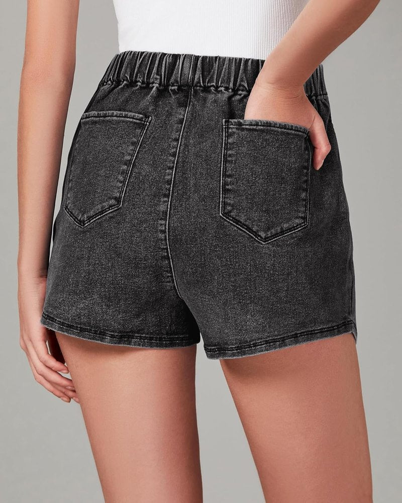 High-Waisted Jean Skorts for Women - Stretchy Denim Wrap Skirt with Shorts | Trendy Asymmetrical Design