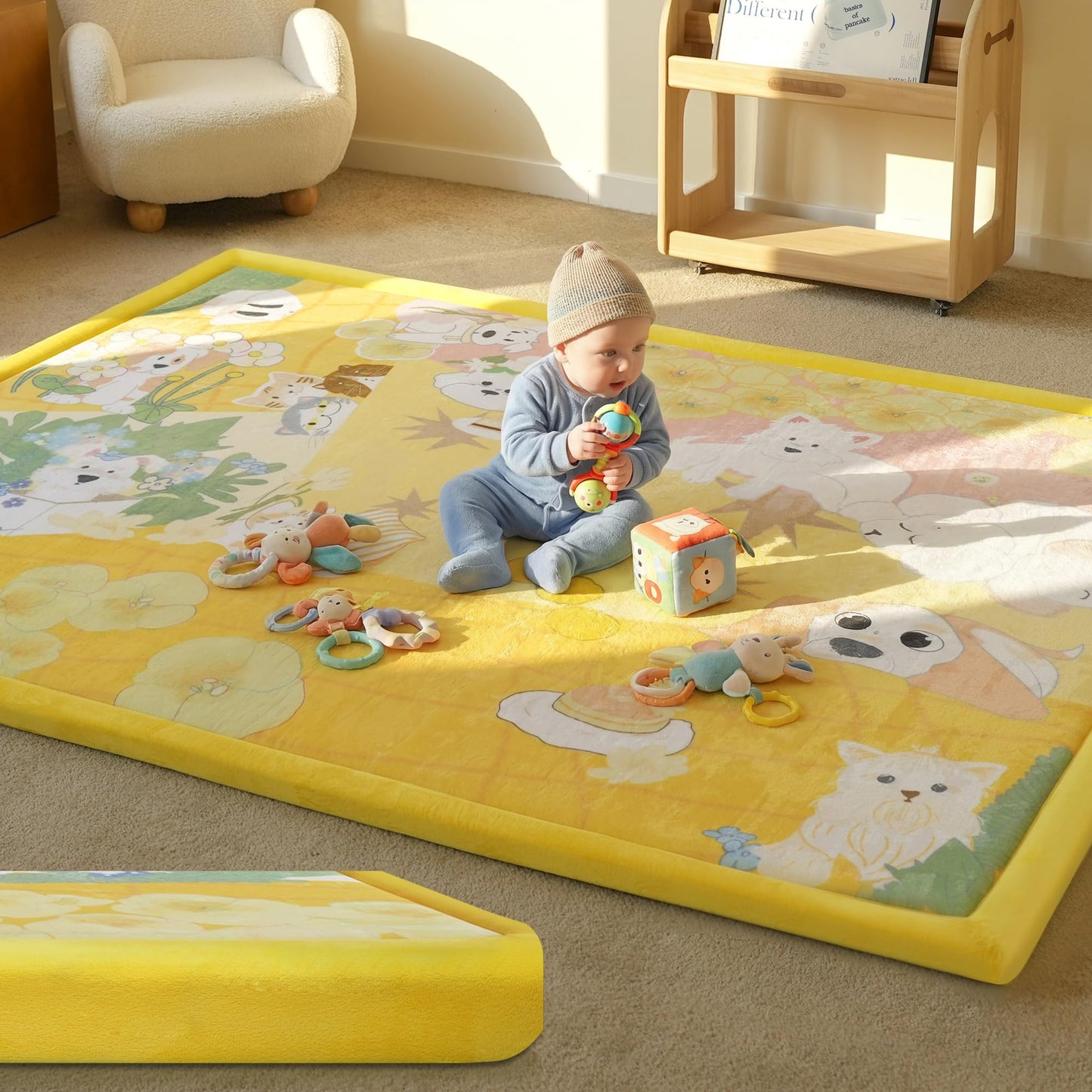 PaPaMat 1.5" Thick Educational Baby Floor Play Mat 59x79, Flannel Padded Memory Foam Kids Mat, Non-Slip Plush Playmat for Nursery Playroom Classroom (Dog)