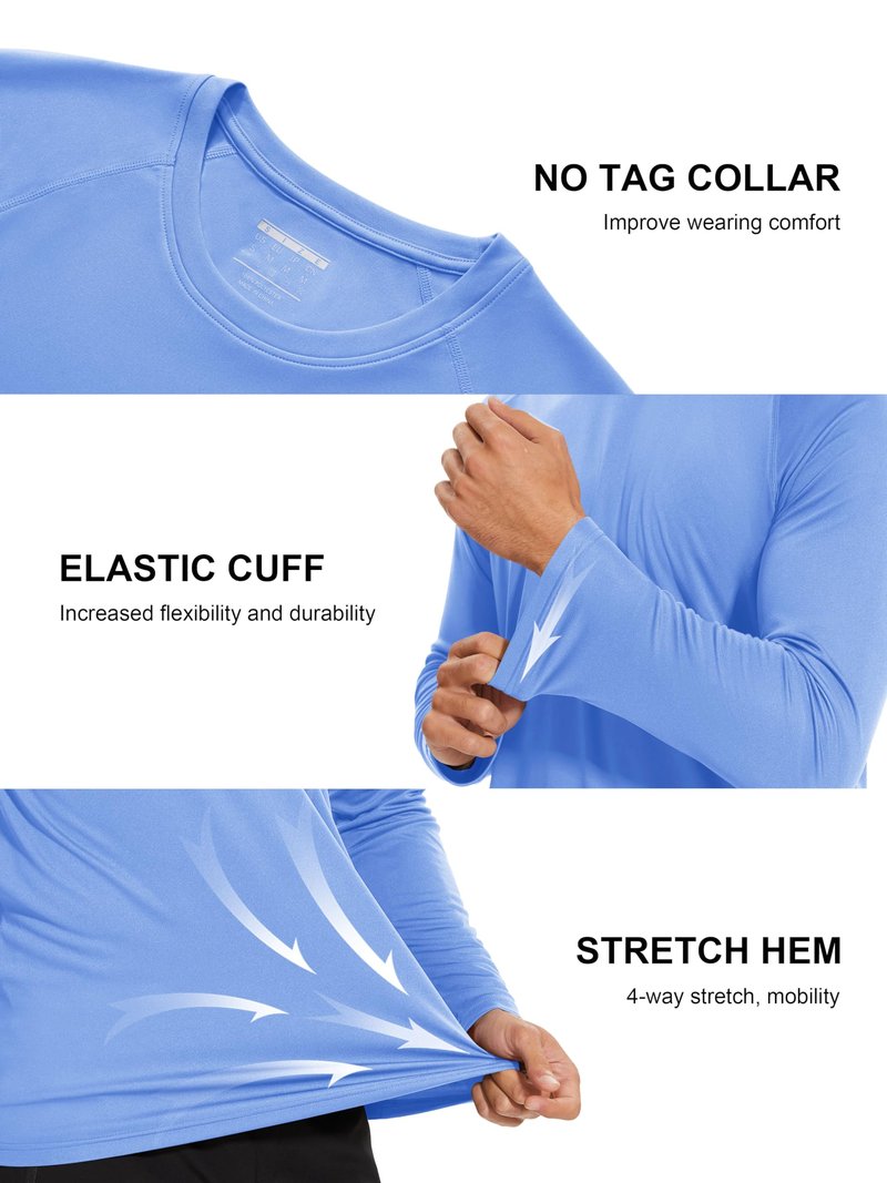 MAGCOMSEN Sun Protection Shirts for Men Long Sleeve Rashguard Quick Dry UV Protection UPF 50 Swim Hiking T-Shirt Light Blue