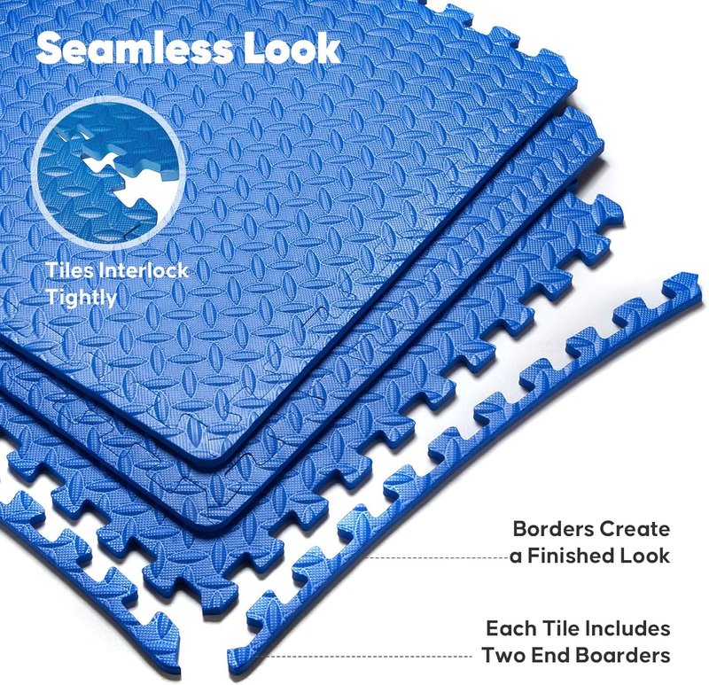 32 Pack Interlocking Foam Exercise Mats - Durable EVA Puzzle Tiles for Home Gym & Kids' Play Areas | Blue, 24 in x 24 in x ½ in