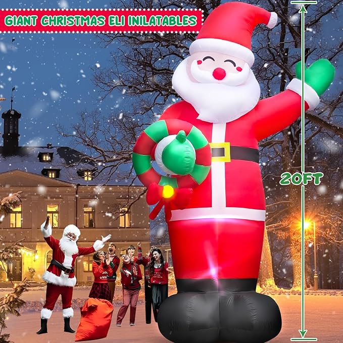 Danxilu 20 FT Giant Christmas Inflatables Santa Claus Outdoor Decoration, Huge Santa Blow Up Yard Decorations Built-in LED Lights with Blower Xmas Decor for Holiday Party Home Lawn Malls Squares
