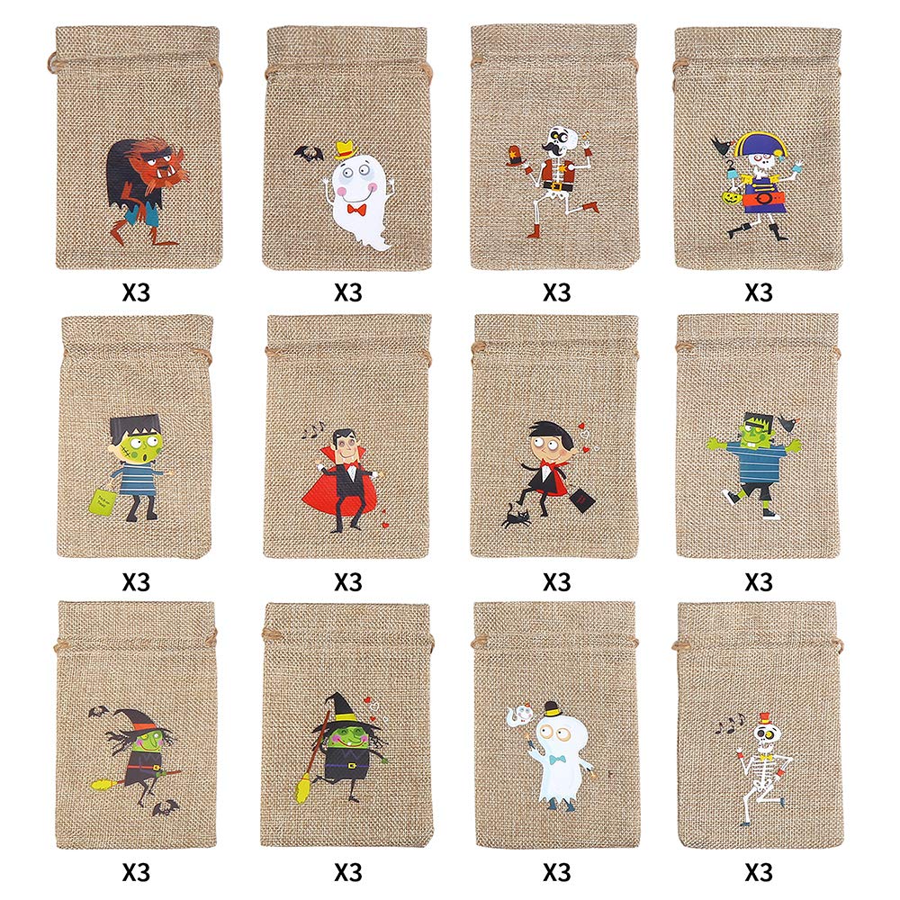 CCINEE 36pcs Burlap Halloween Party Bags Novelty Linen Jute Bags 4" x 6" for Halloween Gifts Packing Party Decoration Supplies