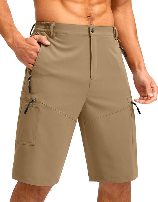 Pudolla Men's Hiking Shorts 11" Lightweight Cargo Work Shorts for Men Summer Travel Golf Casual Outdoor with 5 Pockets(Dark Khaki XX-Large)