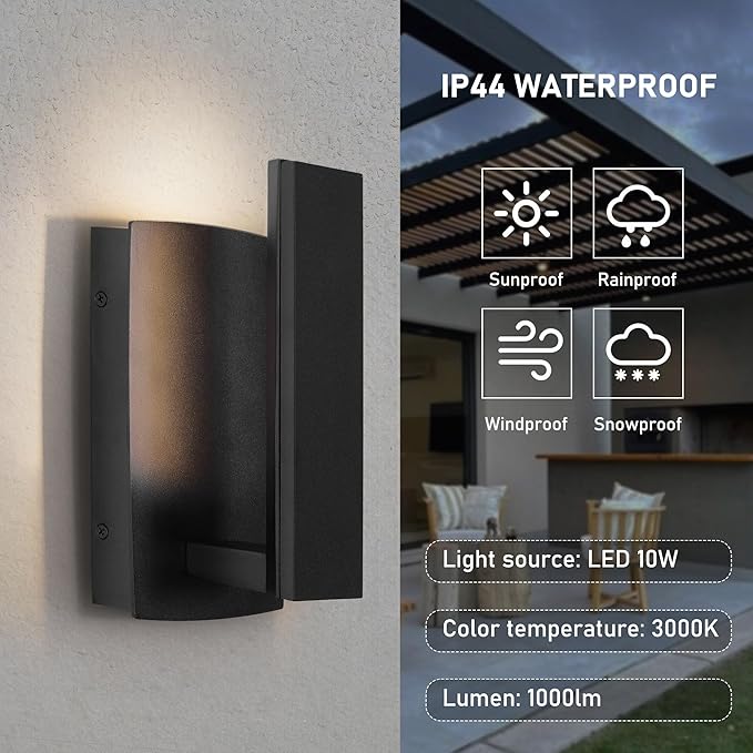 LamQee Modern Outdoor Wall Lights for House LED Integrated, Aluminum Outdoor Porch Light Fixture Wall Mount, 3000K 10W Exterior Wall Sconce Lighting Patio Front Door Garage Indoor, Matte Black