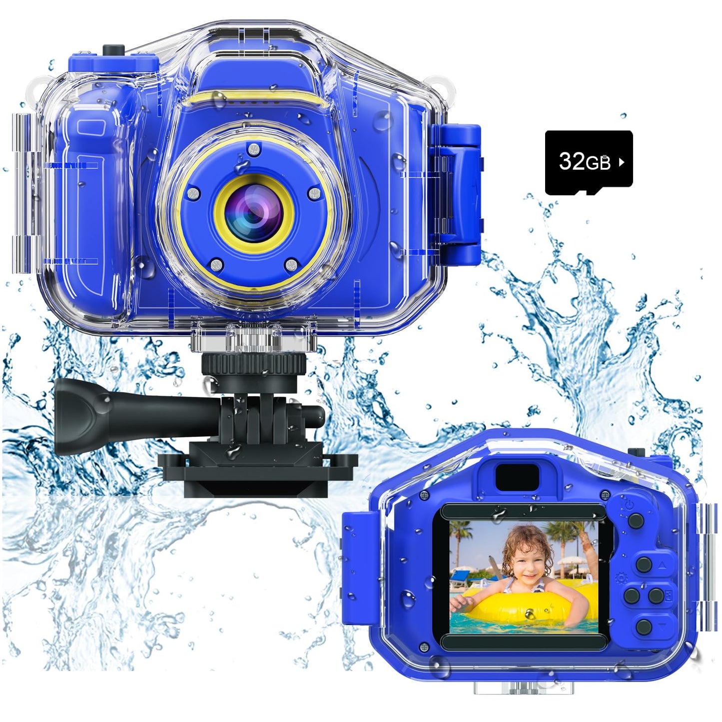 Agoigo Kids Waterproof Camera - Children Underwater HD Video Digital Camcorder, Portable Travel Toy for Toddler - Ideal Christmas Birthday Gifts for Boys Girls Age 3-12 with 32GB Card (Dark Blue)