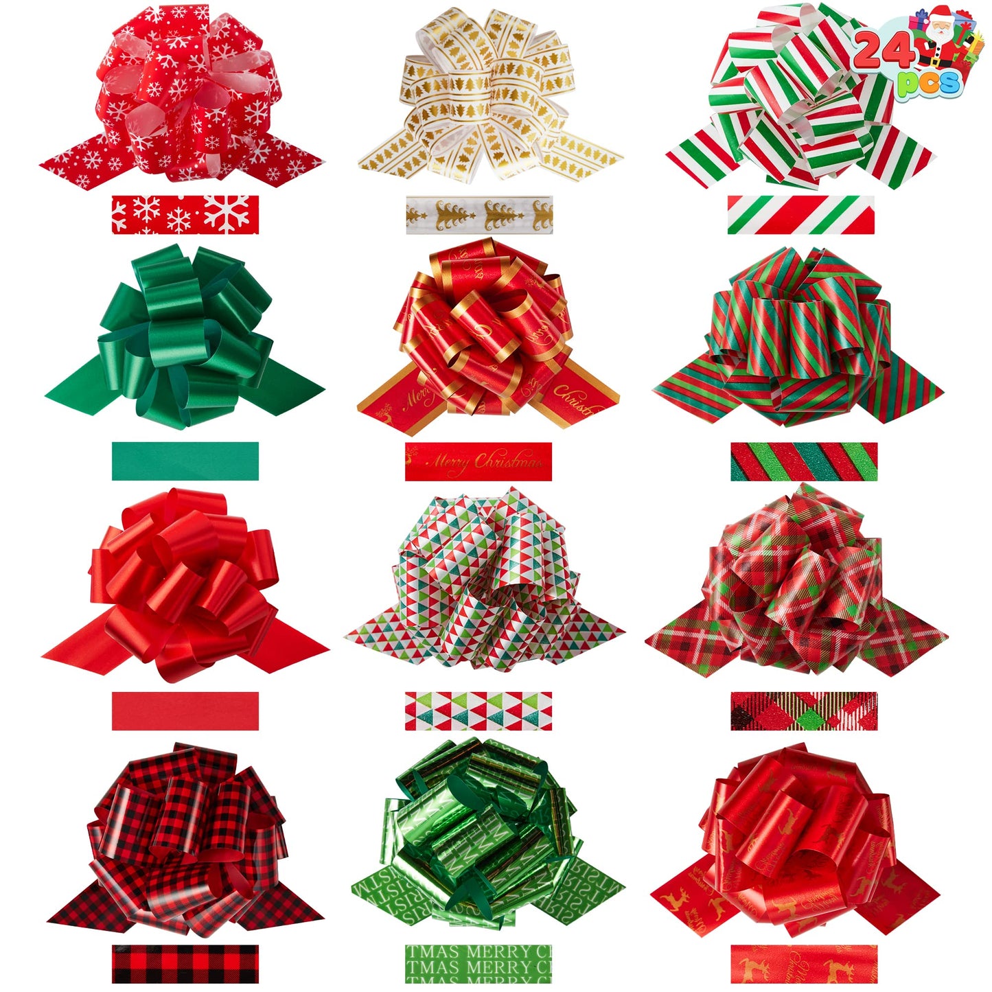 JOYIN 24 PCS Christmas Pull Bows for Gift Wrapping 4.7", Gift Wrap with Ribbon Pull Bows, Easy and Fast Wrapping Accessory for Xmas, Baskets, Wine Bottles, Present, Florist, Bouquet Decoration