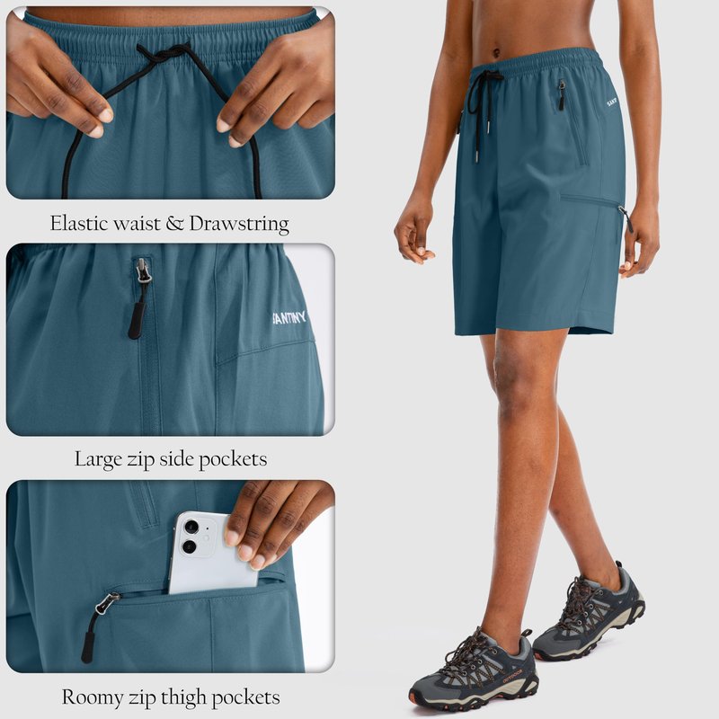 SANTINY Women's 5''/ 7''/9'' Hiking Cargo Shorts Quick Dry Lightweight Summer Shorts for Women Athletic Golf Zipper Pockets(Dusty Blue_M)