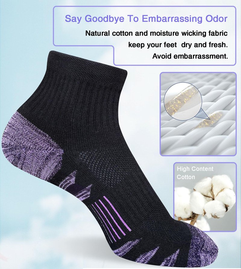 Heyoboy Womens Ankle Anti-blister Thick Cushioned Cotton Wicking Hiking Athletic Running Socks 5 Pairs