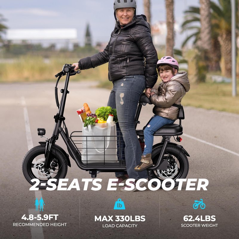 WINDHORSE C3 Adults Electric Scooter with Seat - 14” Tire, 500W Brushless Motor, 3 Speed Modes, Cruise Control, Dual Suspension, 25 Mile Range, 22MPH, Adjustable E-Scooter for Teens with Basket