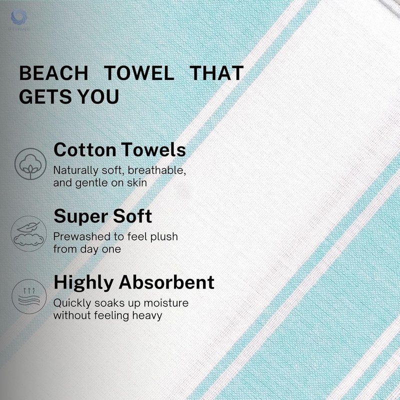 Oversized Cotton Turkish Beach Towel - Extra Large Quick-Dry Pool Towel | Aqua Blue, 36"x72" (4 Pack)