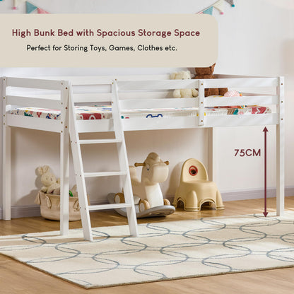 Vida Designs Sydney High Sleeper Cabin Bunk Bed With Ladder, Solid Pine Wood Frame, Kids Children, Single 3 Foot, White