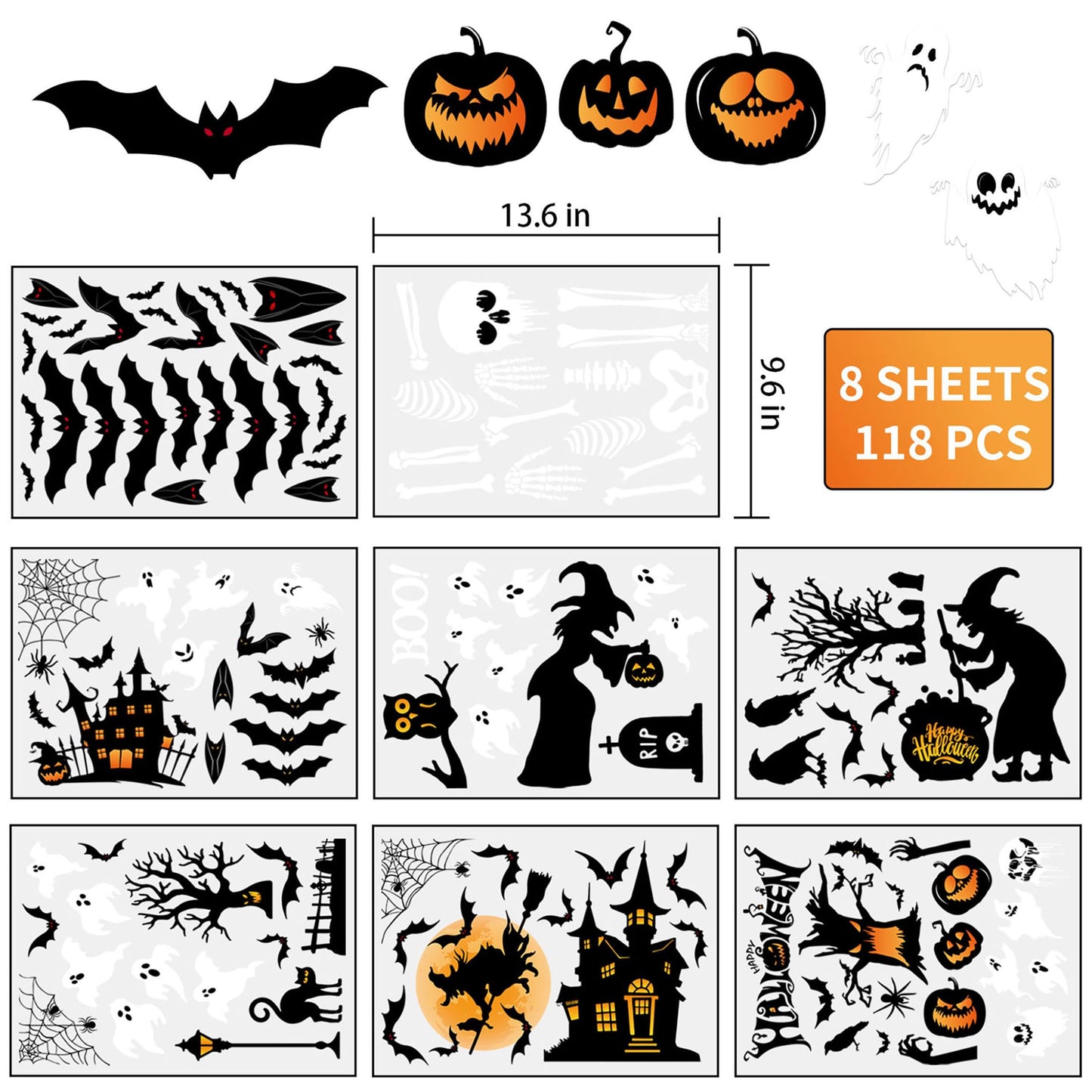 Halloween Window Clings, Halloween Window Stickers Decorations, Double-Side Removable Decals for Party Décor