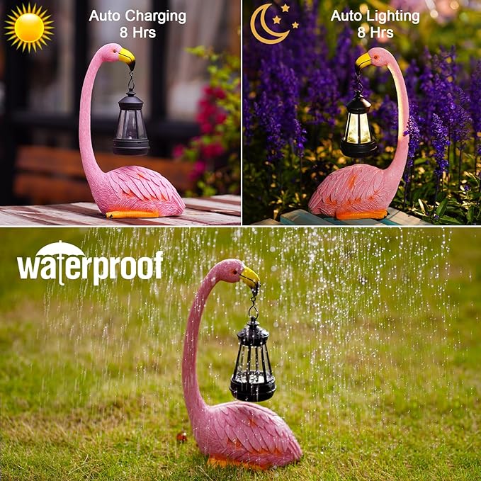 Nacome Solar Flamingo Outdoor Statues for Garden: Outside Decor with Lantern Clearance for Yard Art Lawn Ornaments Porch Patio Balcony Home House - Birthday Gifts for Grandma Mom Women