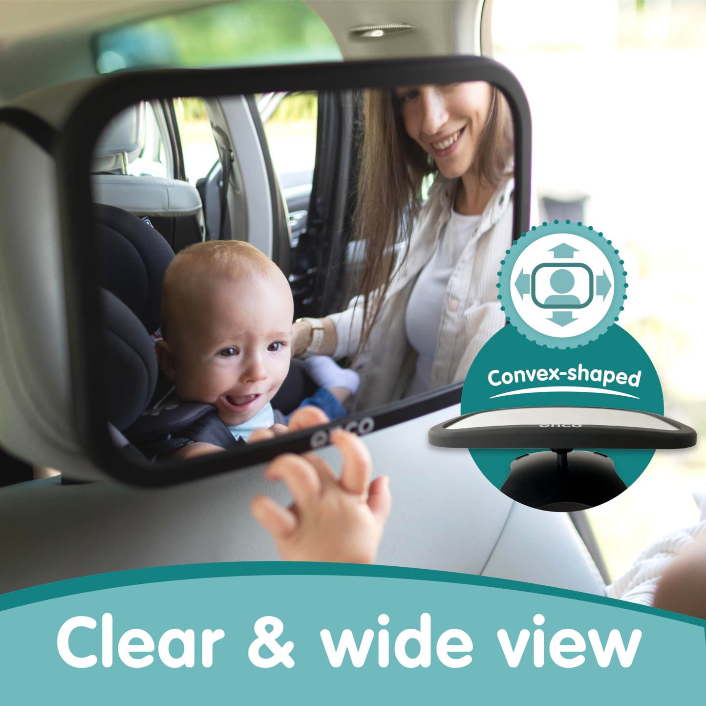 Onco Baby Car Mirror - 100% Shatterproof & Shakeproof, Award-Winning Car Mirror Baby Rear View, Non-Slip with 360° Rotation, Newborn Essentials