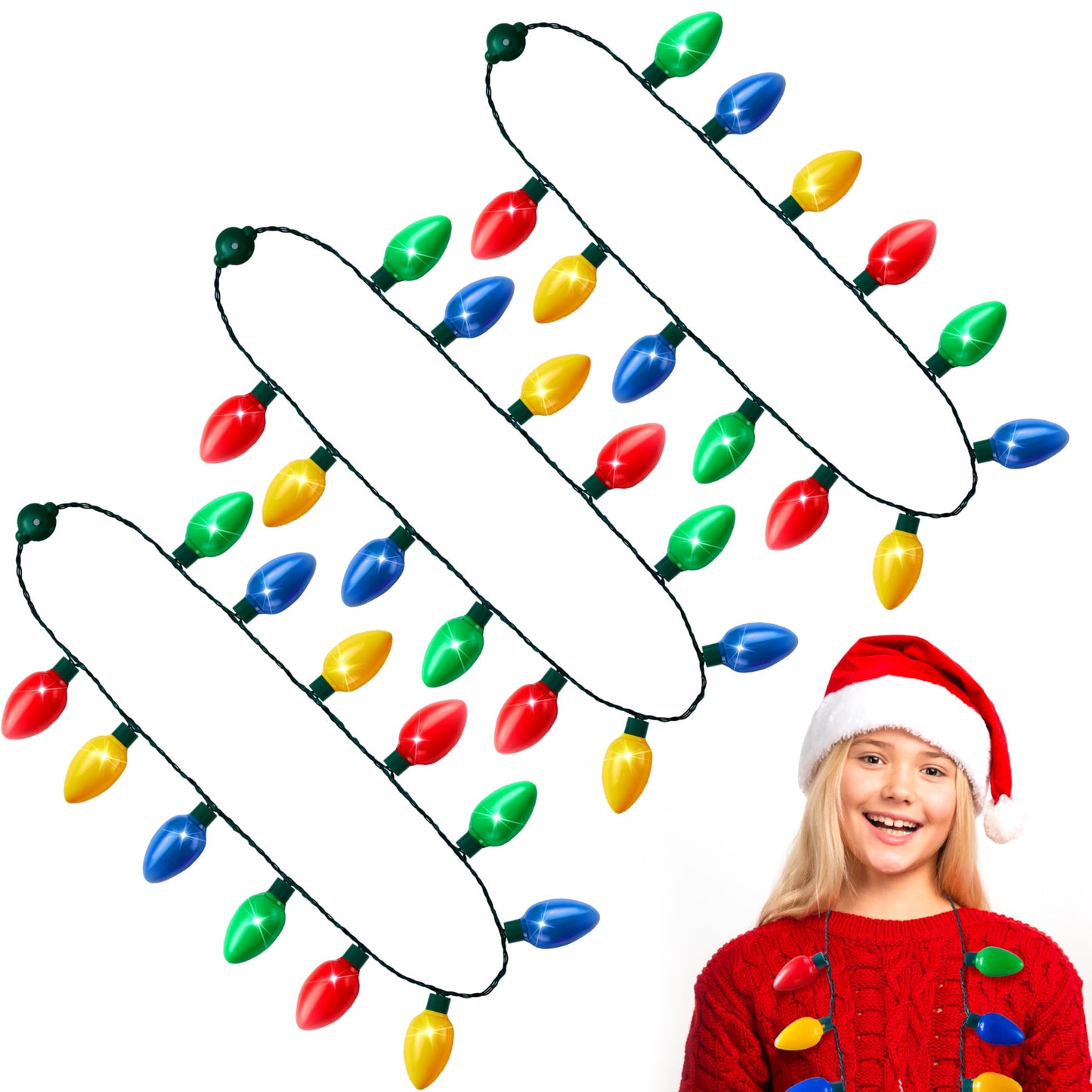 JOYIN 3 PCS Christmas Necklace 12 LED Bulbs LED Light Up Bulb Necklace Christmas Holiday Accessories Party Favors