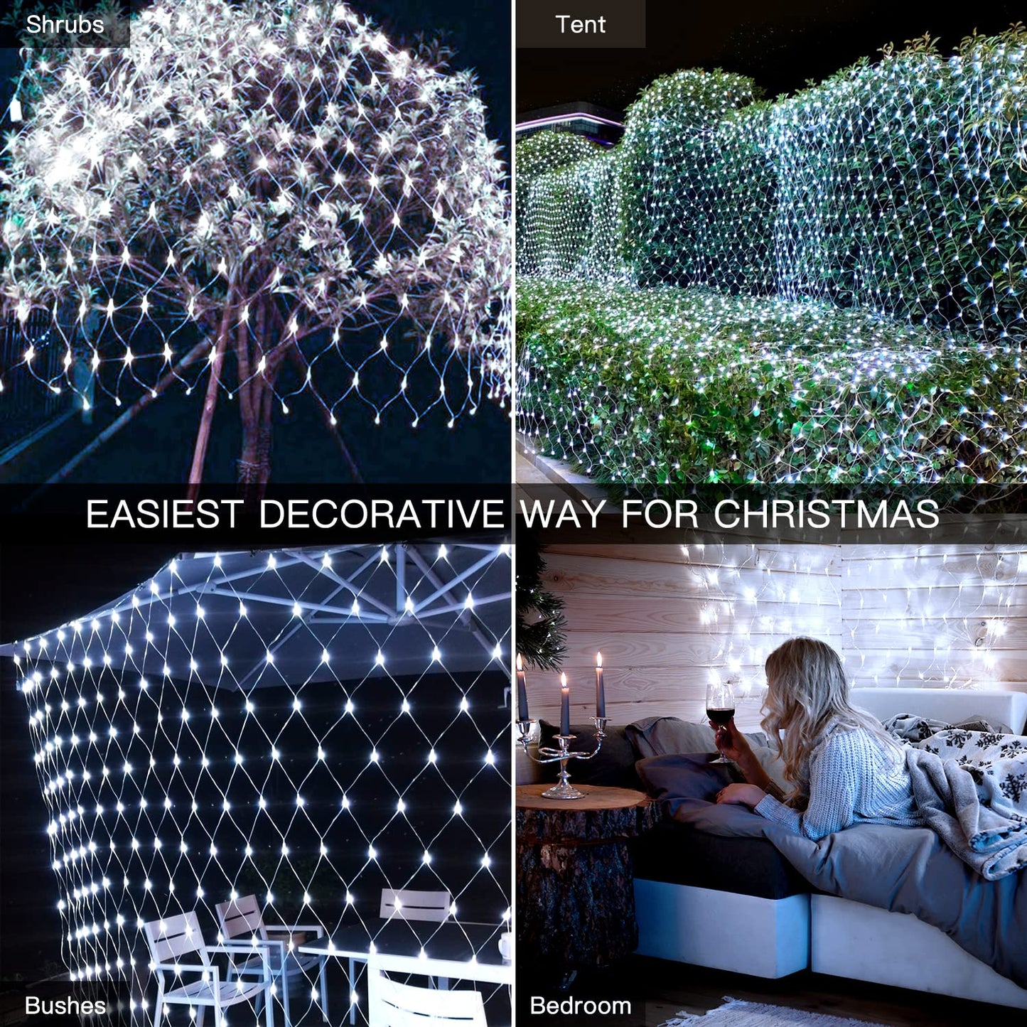 Ollny Net Lights Outdoor Mesh Lights IP67 Waterproof, 210LED 10x7ft Cool White Christmas Net Lights, Connectable Remote 8 Modes Tree Light for Bushes Shrubs Lawn Indoor Decorations
