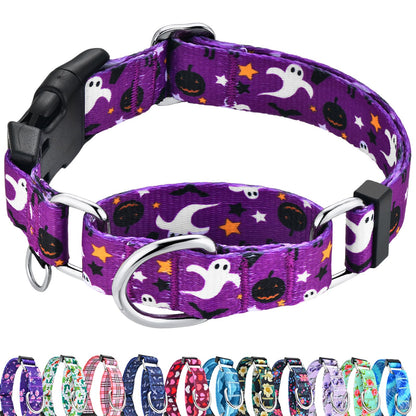 Fidohug Halloween Martingale Collar for Dogs with Buckle Adjustable Holiday Dog Collars (Purple Ghost, Medium)