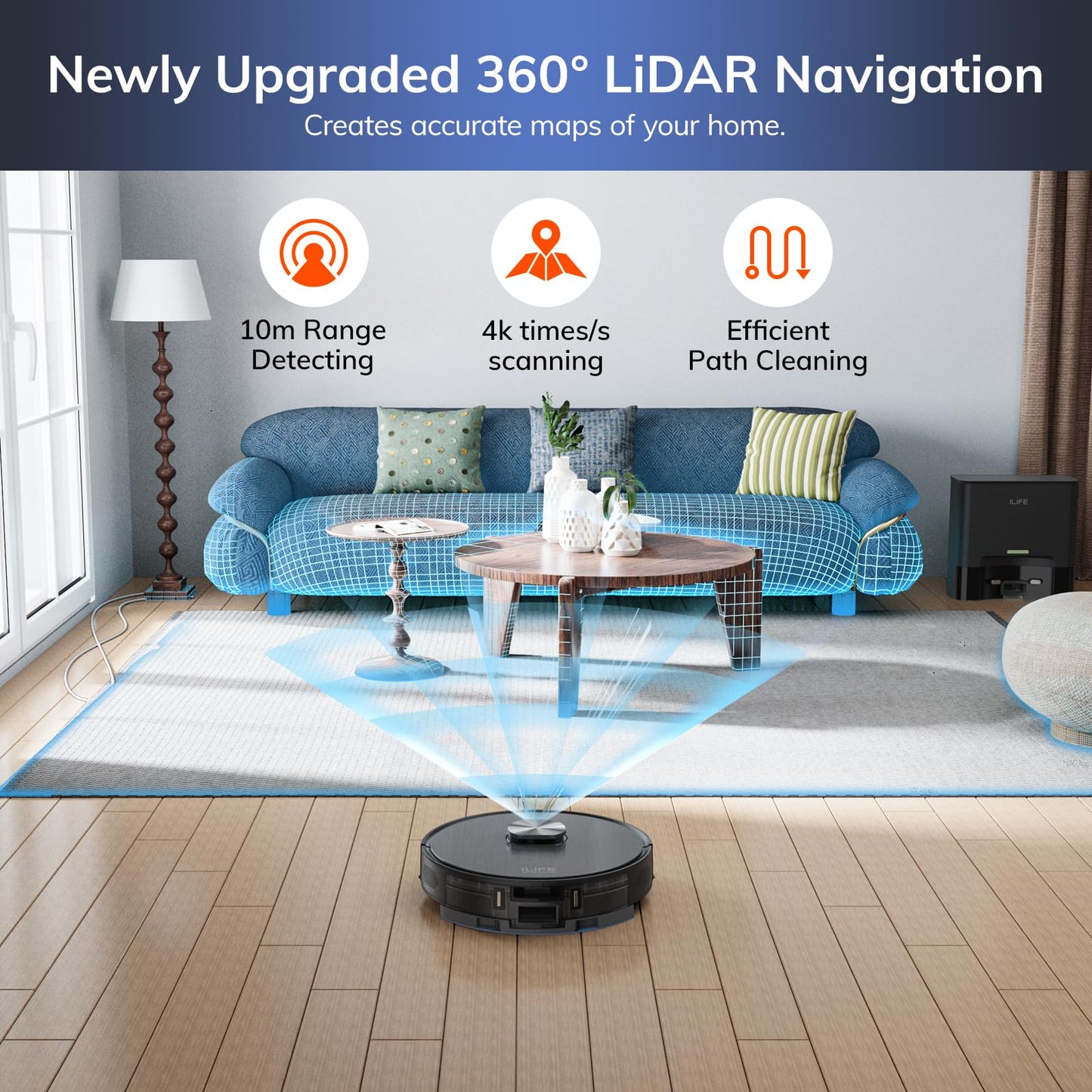 ILIFE A30 Pro Robot Vacuum and Mop, Self Emptying Station for 60 Days, 5000Pa Suction, LiDAR Navigation, No-Go Zones, 2.4G WiFi/App/Alexa/Remote Control, Roller Brush for Carpet, Hard Floors, 110V
