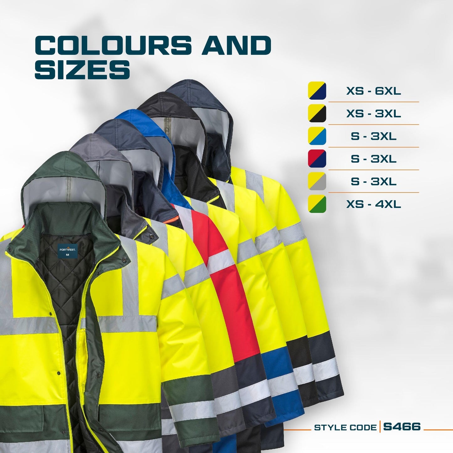 Portwest S466 Men's Waterproof Hi Vis Traffic Jacket - Reflective Safety Coat Yellow, Large