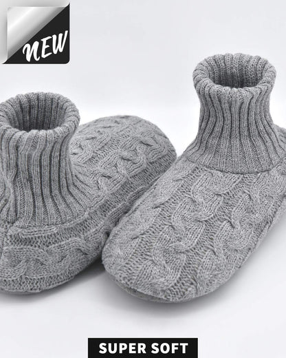 Panda Bros Men's Slipper Socks, Winter Cable Knit Non-Skid Warm Cozy Soft Indoor Socks With Fluffy Sherpa Lined