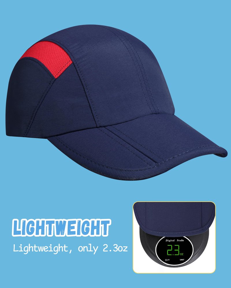 GADIEMKENSD Kids Baseball Cap Sun Hat, Foldable Packable Toddler Hat, UPF50+ UV Protection, Lightweight Breathable Quick Dry Cool Mesh Summer Cap for Boys Girls, Navy Red Mesh 4-9T