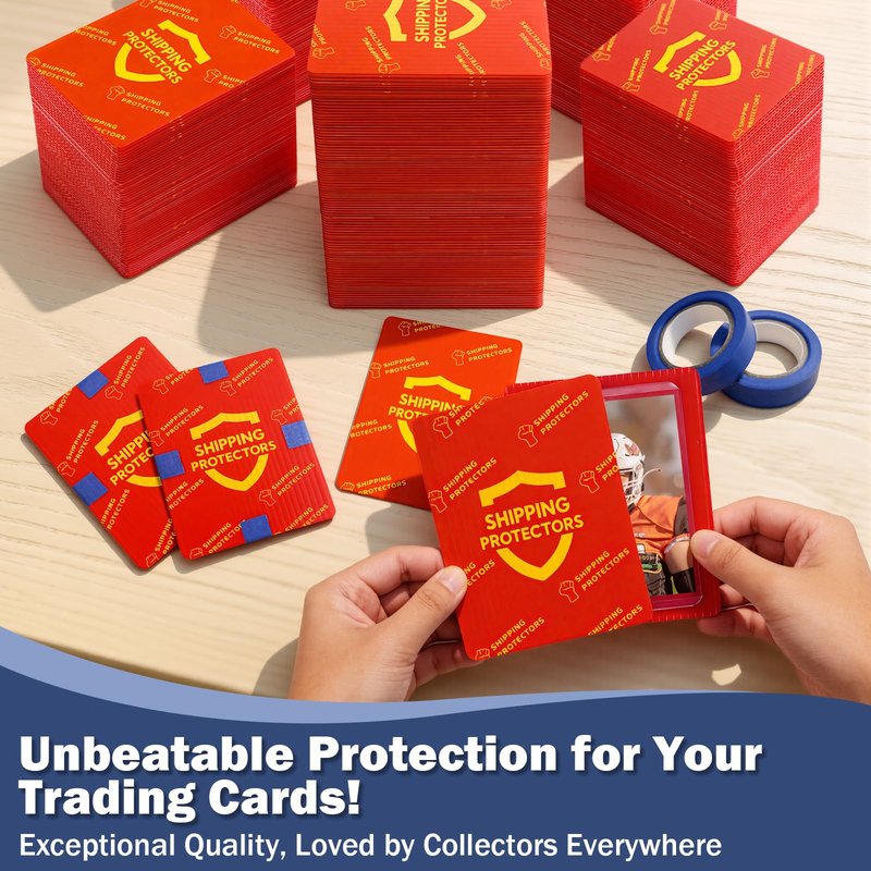 Succwoah 1000-Pack Trading Card Shipping Protectors 3.5'' x 4.5'' with 8 Rolls of Tape, Heavy Duty Corrugated Sheet for Safe Shipping, Precut Card Mailers for Sports, MTG, and Collectible Cards (Red)