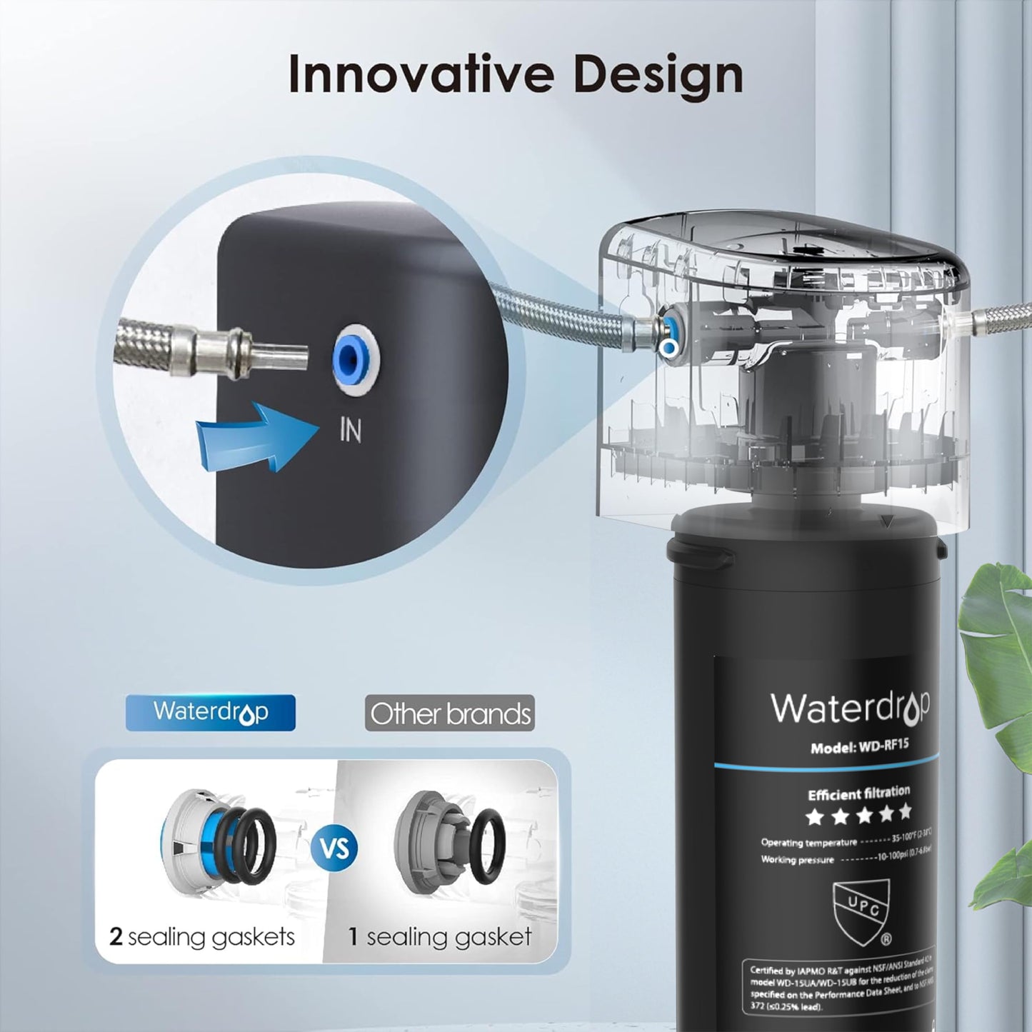 Waterdrop 15UA Under Sink Water Filter, 19000 Gallons High Capacity Water Filter System Direct Connect to Kitchen Faucet, Reduce PFAS, PFOA/PFOS, Lead, Chlorine, Bad Taste, NSF/ANSI 42 Certified