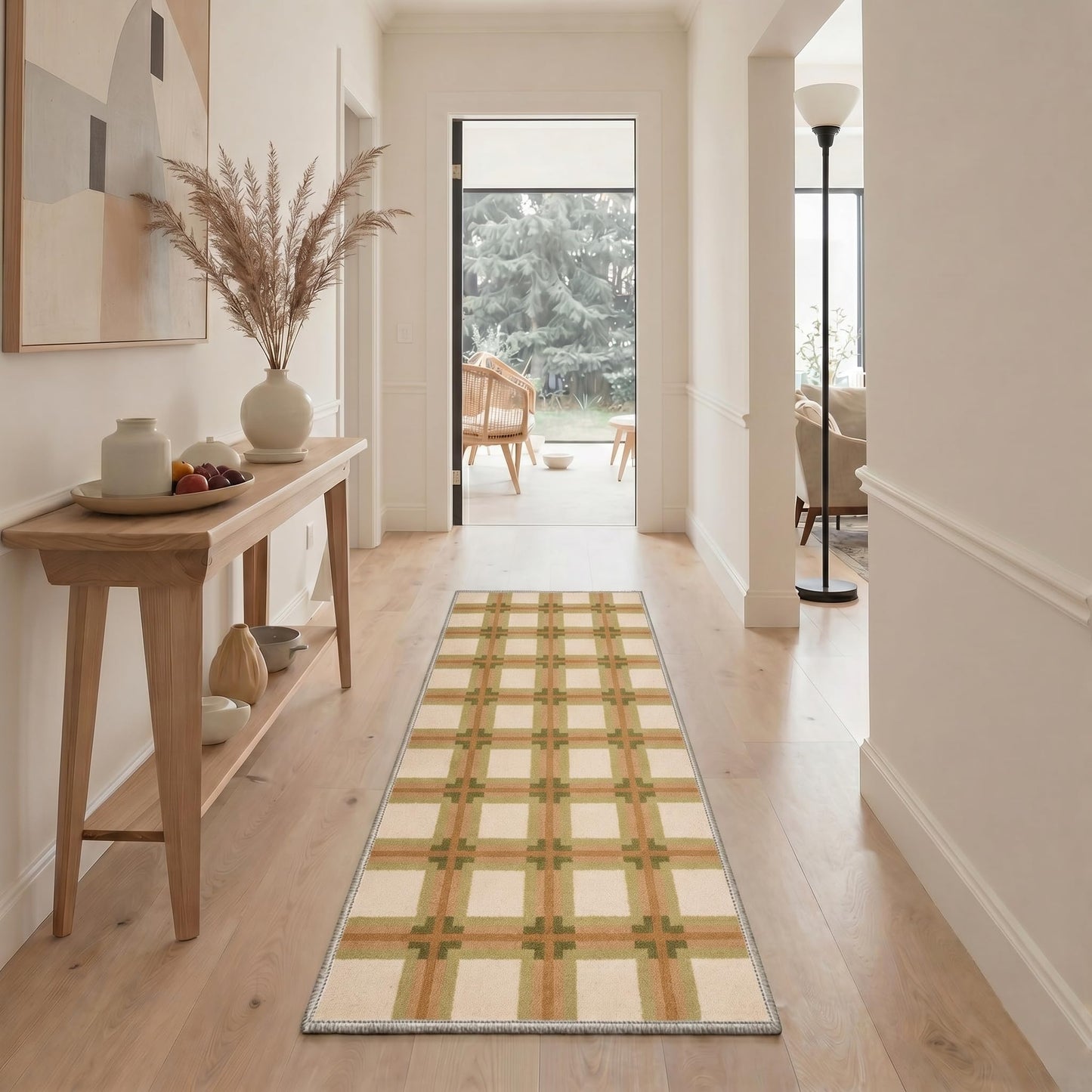 Bavni 5X7 Area Rugs, Minimalist Geometric Grid Low Pile Non Slip Machine Washable Stain Resistant Indoor Rug for Living Room Bedroom Dining Room Home Office, Olive Caramel