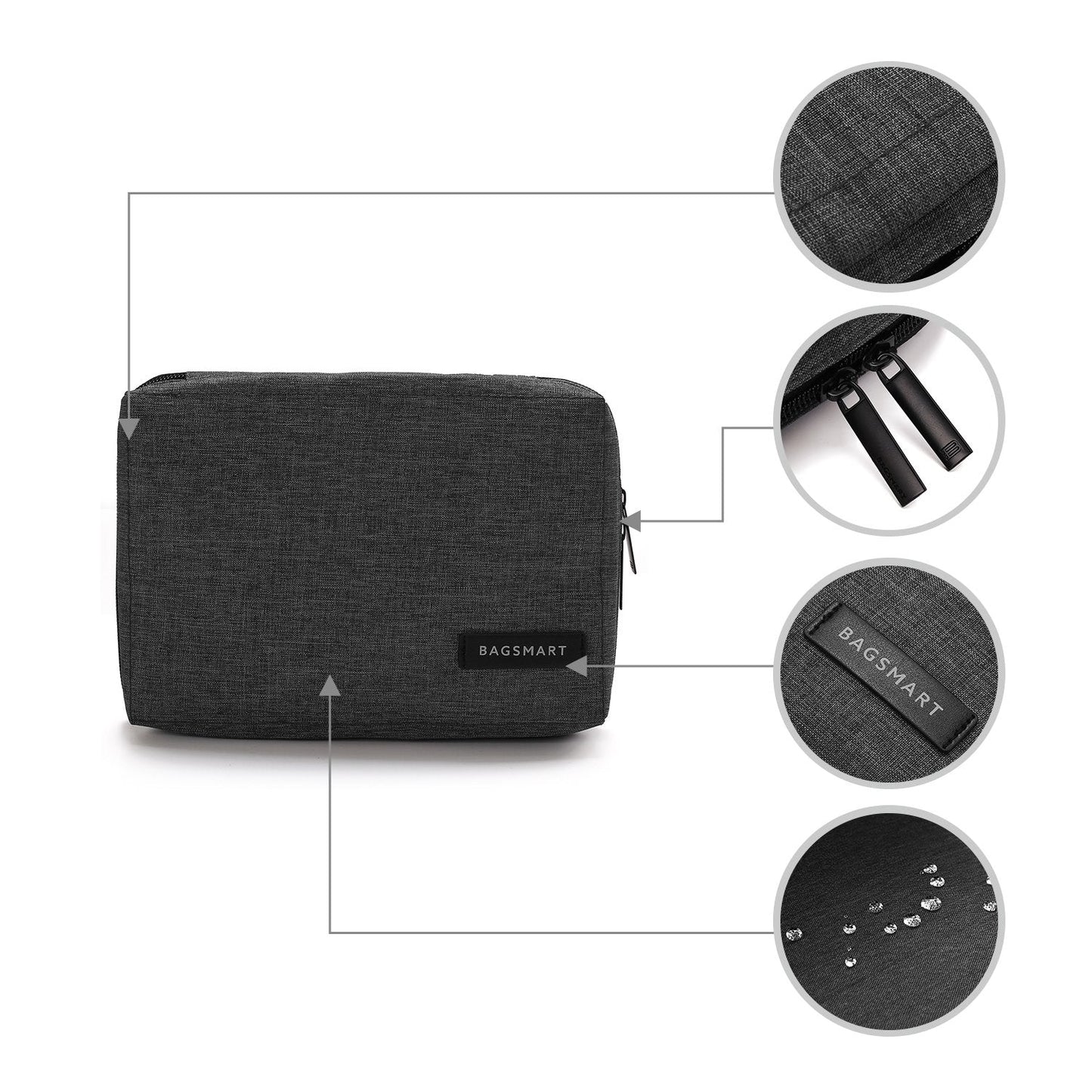 BAGSMART Electronics Accessories Organiser Bag, Portable Electronics Carrying Case Travel Small for Cables, Powerbank, Earphone, USB sticks, SD Card (Black)