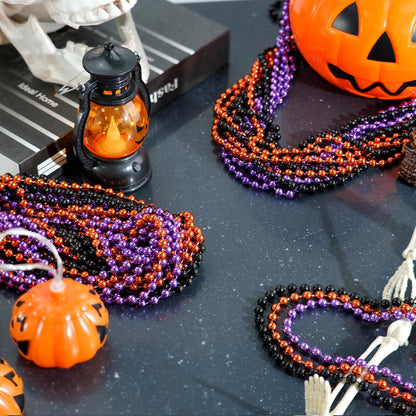 SHAOQINLIN 102PCS Halloween Bead Necklace, Purple Black Orange Bead Necklaces, 33" Metallic Beaded Party Necklaces for Halloween Parade Throws Halloween Trick or Treat Decorations