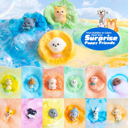 BubbleTail 24 Pack Puppy Bath Bombs for Kids - Each with Surprise Dog Figurine Inside, 12 Scents, Bath Bombs with Toys, Skin-Friendly, Birthday Party Favors & Stocking Stuffers for Boys & Girls