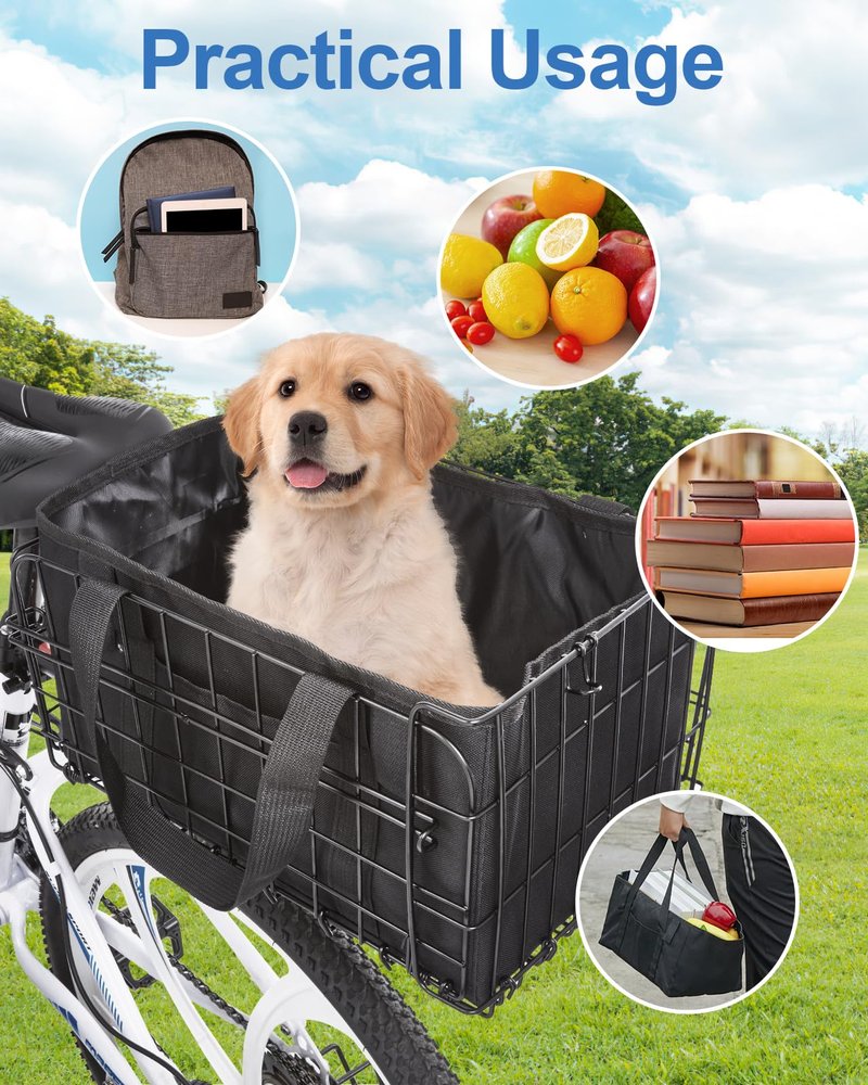 Zacro Bike Basket Rear Large Folding Metal Bicycle Ebike Basket, Quick Release Design for Adult Women/Men Carrying Dogs, Pets, Fruit & Grocery