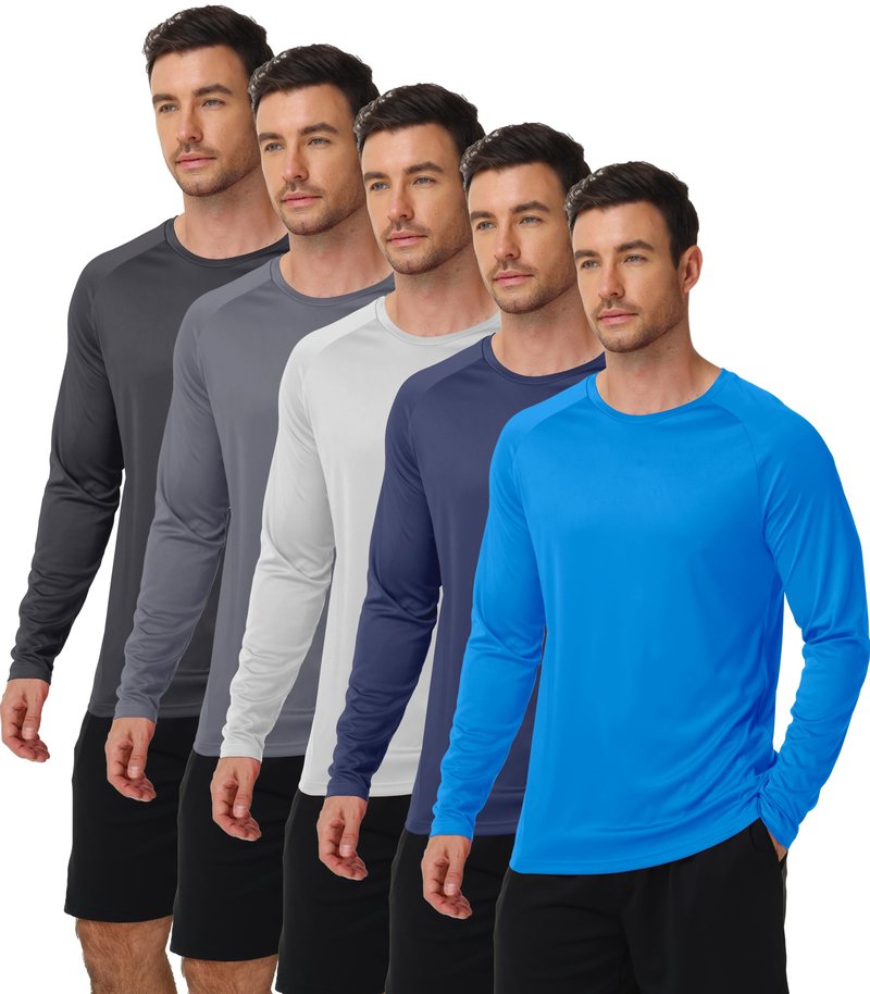 Long Sleeve Fishing Shirts for Men Sun Protection Rash Guard Shirts SPF UV Rashguard UPF 50+ Swim Shirt Running Workout Sunshirt 5 Pack