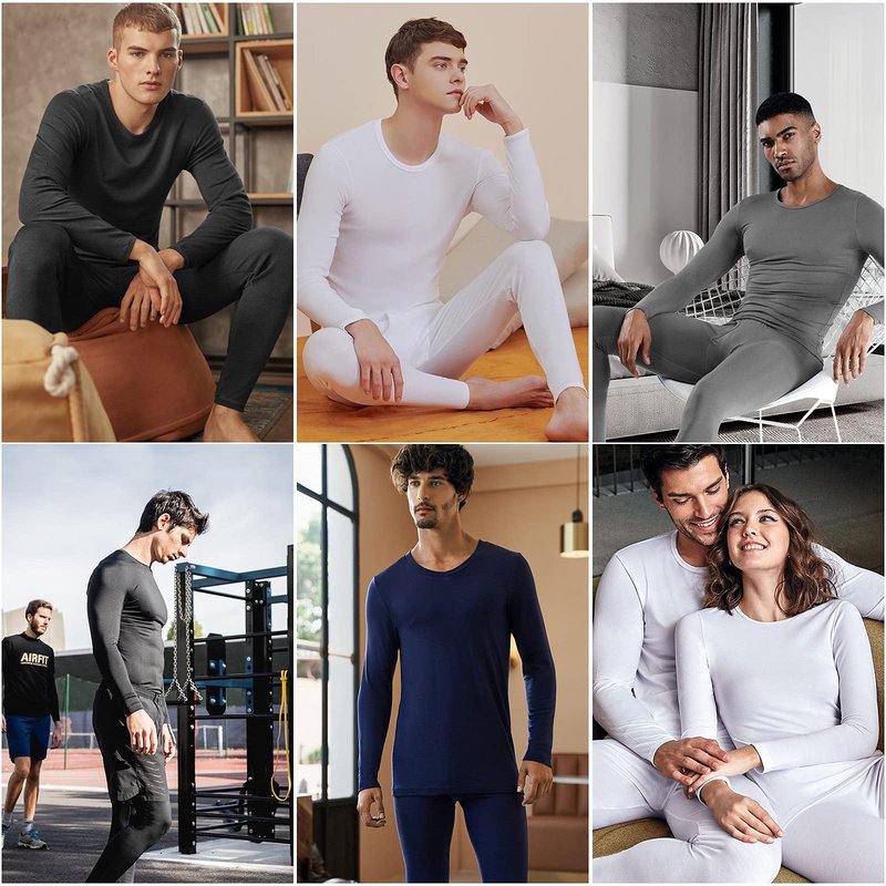 WEERTI Thermal Underwear for Men Long Johns with Fleece Lined Base Layer Men Cold Weather Top Bottom-White XXL