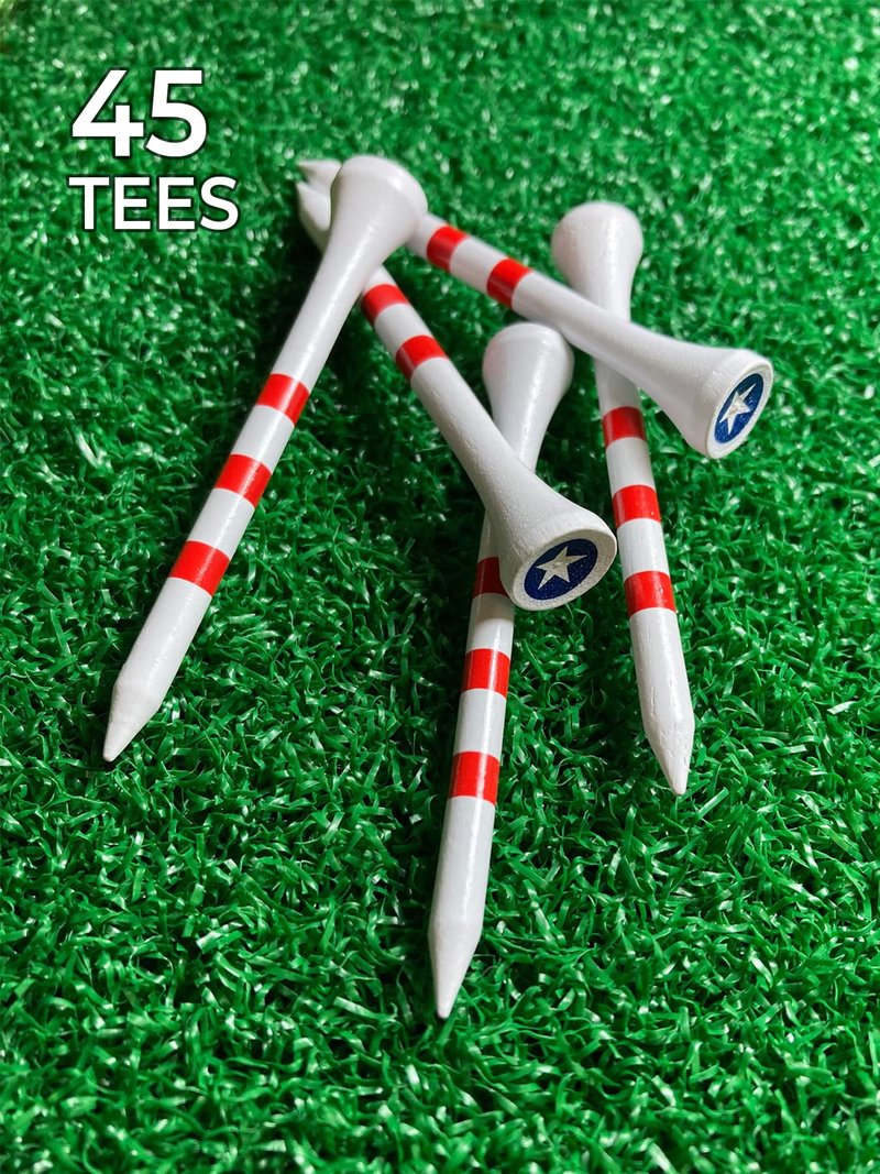 PrideSports 3-1/4" Pride Performance Wood Golf Tees - Special Edition Stars and Stripes - 45 Count - Designed for Less Friction and Longer Drives - Made in The USA
