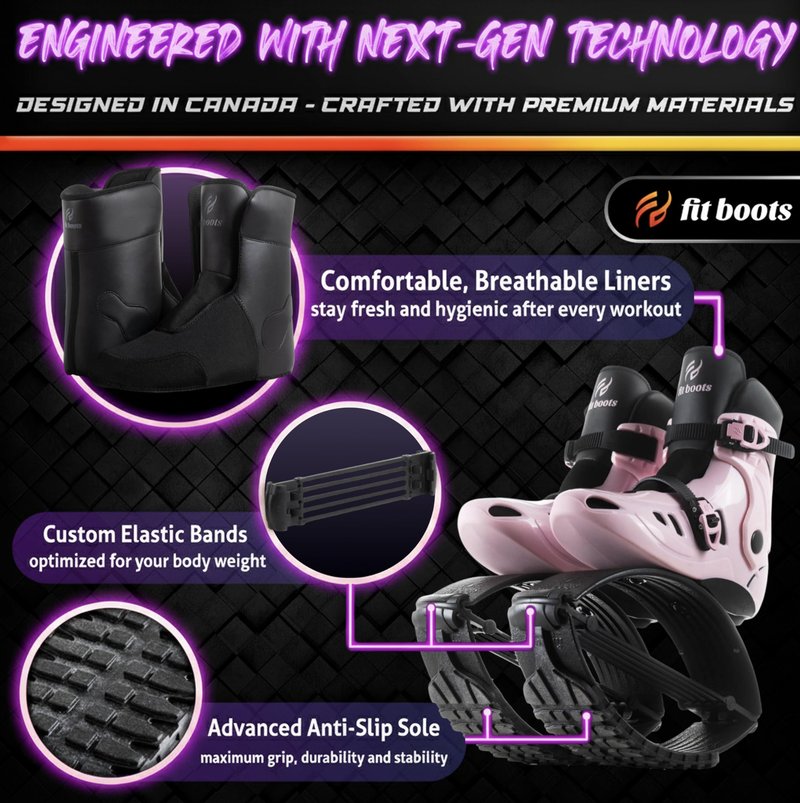 FIT BOOTS for Women Exercise - Premium Moon Shoes for Jumping, Kangaroo Shoes for Training, Cardio & Fun, Joint-Friendly, Rebounder Jumps Boots for Adults & Kids, Bouncy Workout (Pink-XS-100/150Lbs)