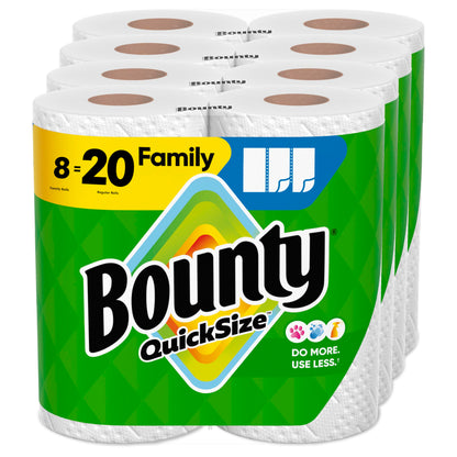 Bounty Quick Size Paper Towels, White, 8 Family Rolls = 20 Regular Rolls