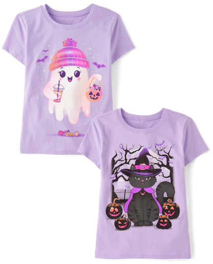 The Children's Place,Female,All Holidays Short Sleeve Graphic T-Shirts,multipacks,Black Cat/Ghost Beanie 2-Pack,X-Small