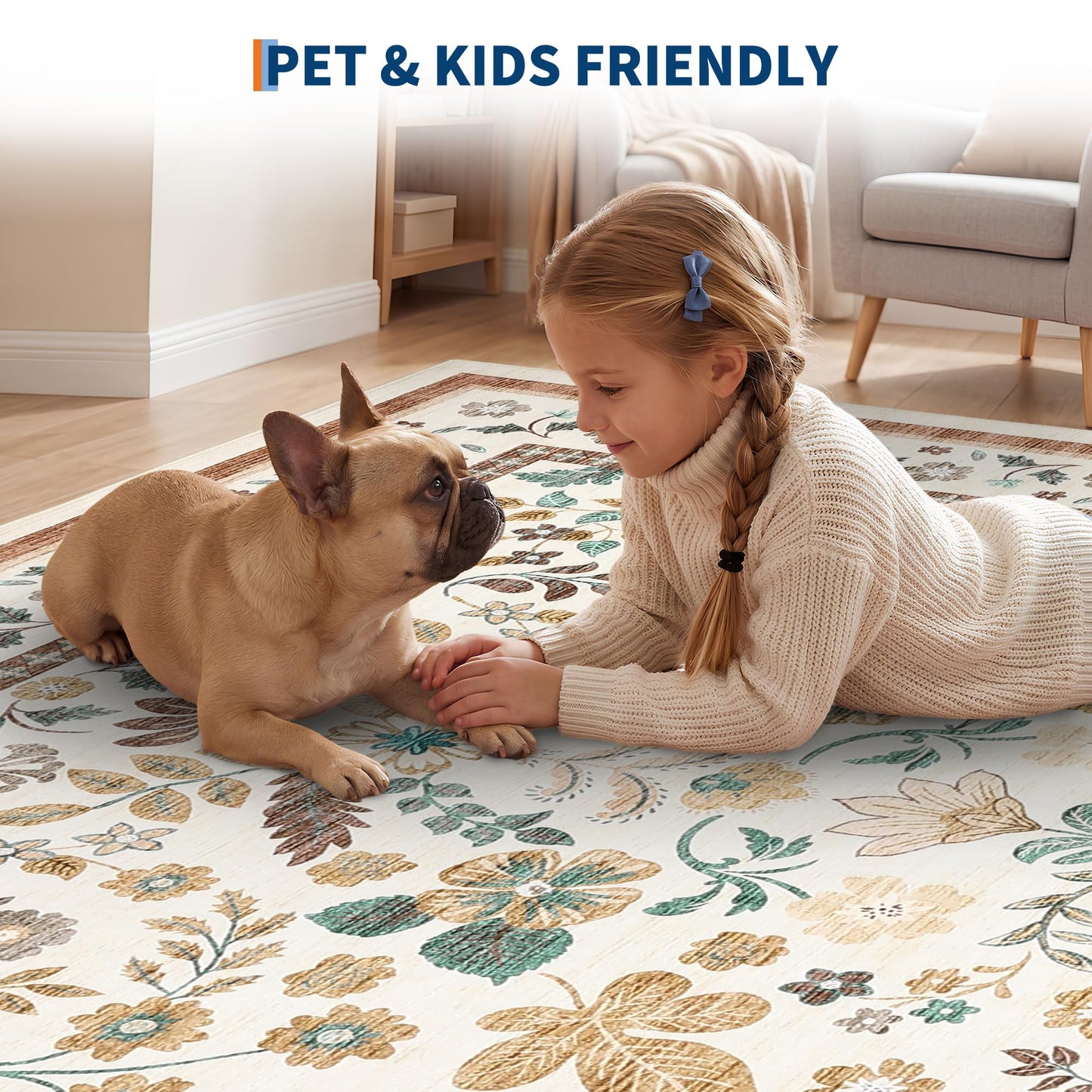 GarveeHome Washable Rugs 3x5 Area Rugs for Entryway Stain Resistant Non Slip Backing Rugs for Bedroom Kitchen Living Room Dining Room Beige