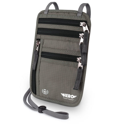 HERO Neck Wallet, RFID Blocking Passport Holder, Easy to Conceal Travel Pouch