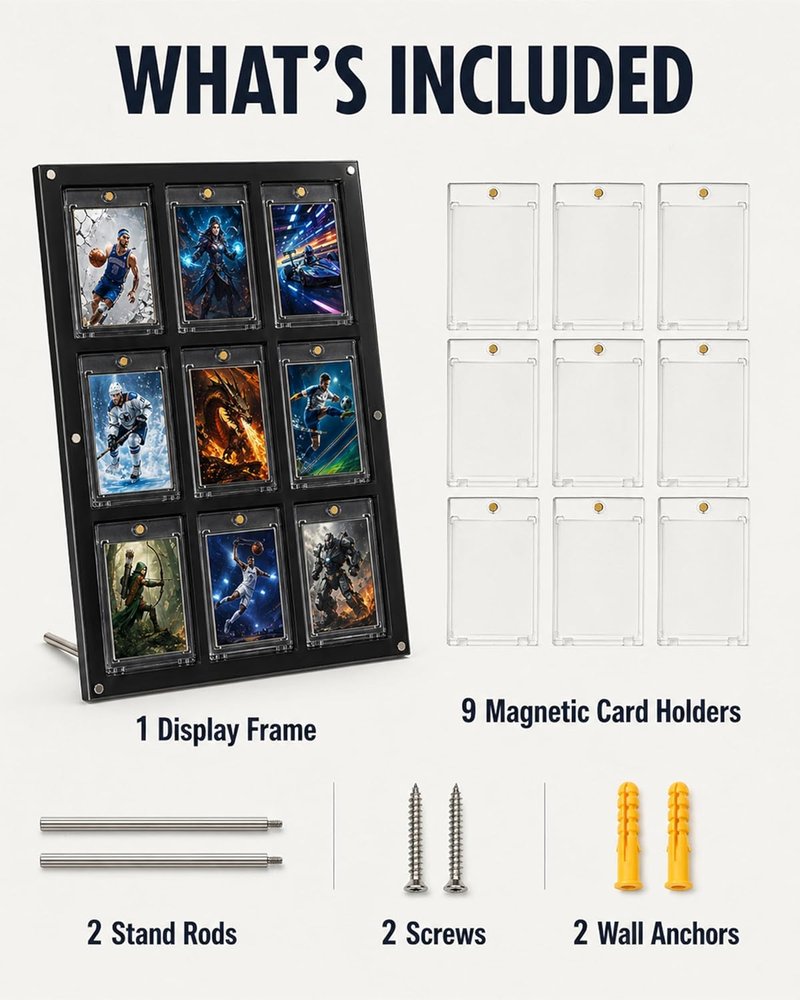 Acrylic Trading Card Display Frame - Wall Mount & Stand for 9 Cards | UV Protection for Sports & Gaming Collectibles