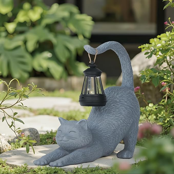 Solar Garden Statues Cat Figurine, Solar Yard Decorations Lawn Ornaments Yard Art Porch Patio Balcony, Cute Housewarming Gifts and Cute Birthday Gifts for Women Mom Grandma
