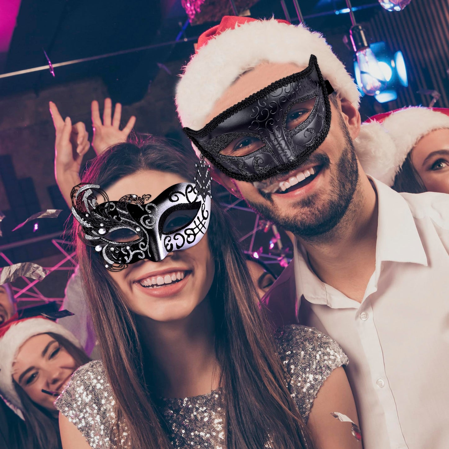 SIQUK Couple Masquerade Masks Metal Venetian Party Mask Halloween Costume Mask Mardi Gras Mask for Couples Women and Men