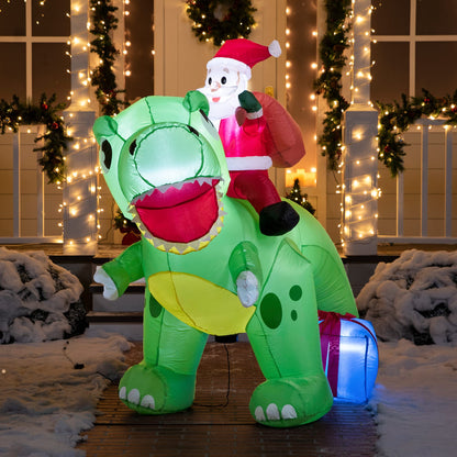 Joiedomi 6 FT Long Christmas Inflatable Dinosaur Outdoor Decoration, Inflatable Santa Riding Dinosaur with Build-in LEDs, Christmas Blow Up Yard Decoration for Xmas Party Garden Lawn Winter Décor
