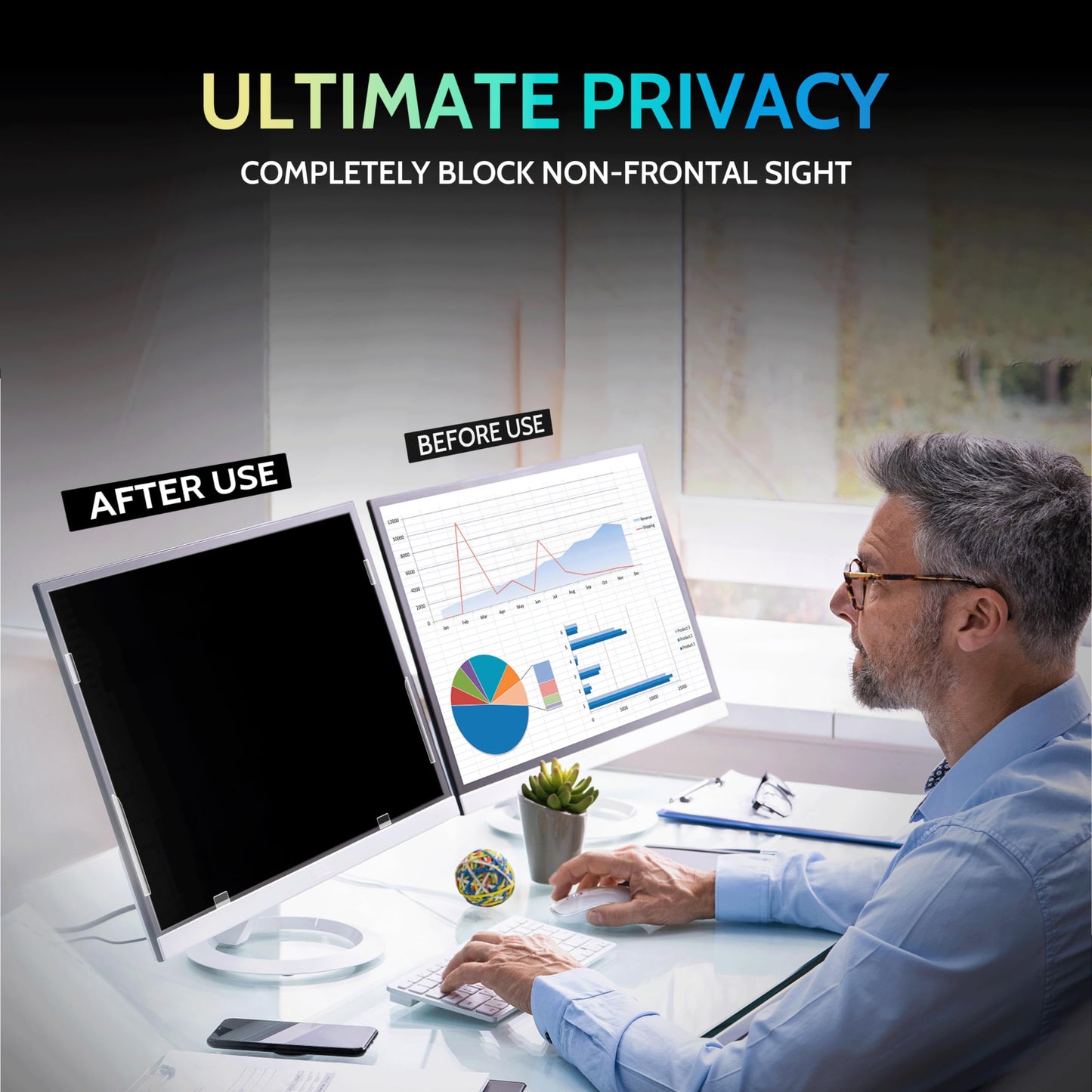 [2-Pack] 24 Inch Privacy Screen for Computer Monitor 16:9 Aspect Ratio, Eye Protection Anti Blue Light Glare Shield, 24inch Removable Black Blackout Anti Spy Desktop Security Private Filter