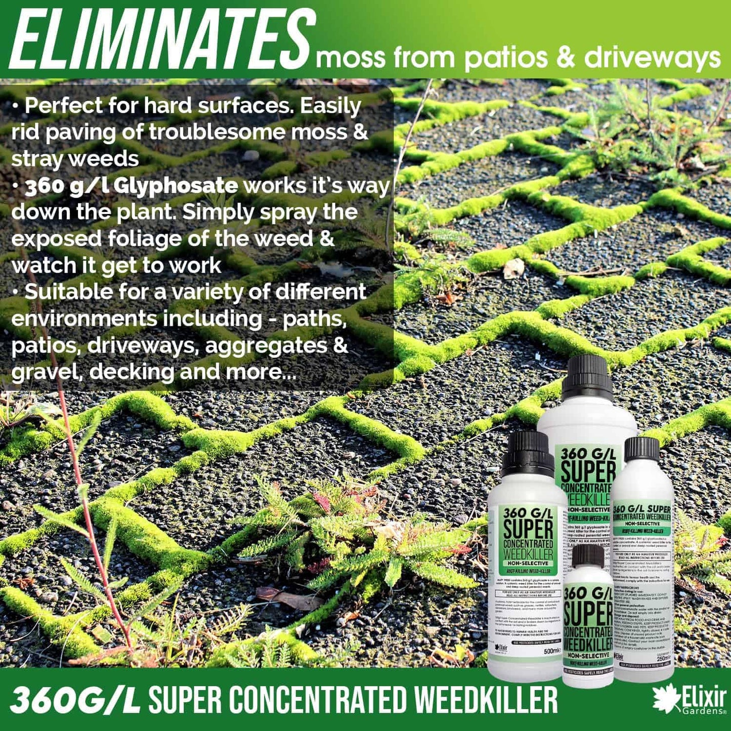 Elixir Gardens 360 g/l Glyphosate Commercial Industrial Strength Weed Killer | Treats up to 3332 sq.m | Concentrated Herbicide/Weedkiller | 2 x 1 Litre Bottle + Measuring Cup & Gloves